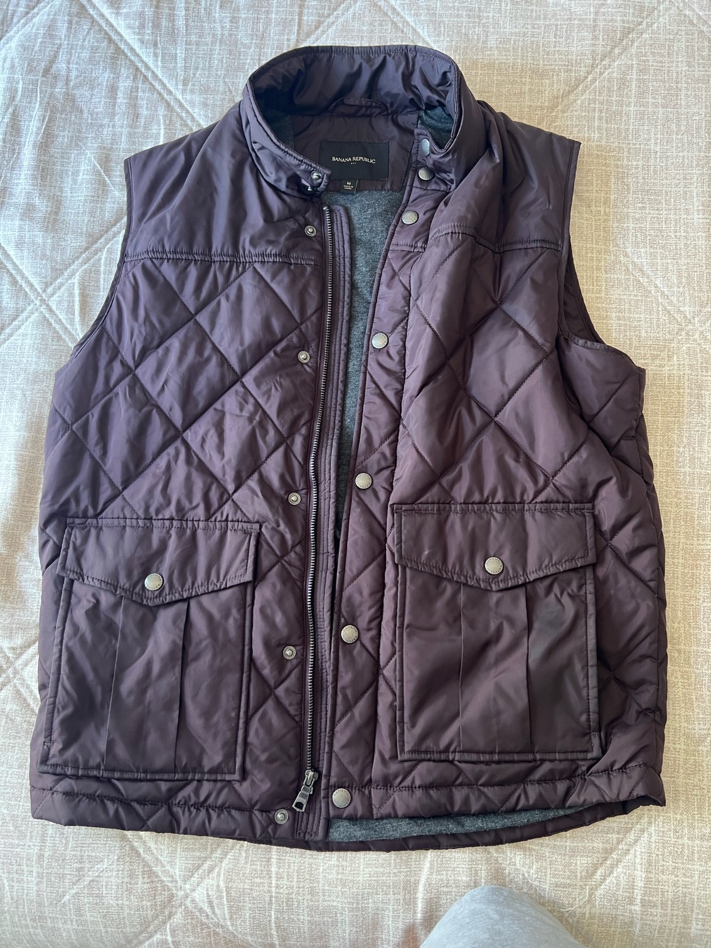 Banana Republic Plum Quilted Vest with Snap Details